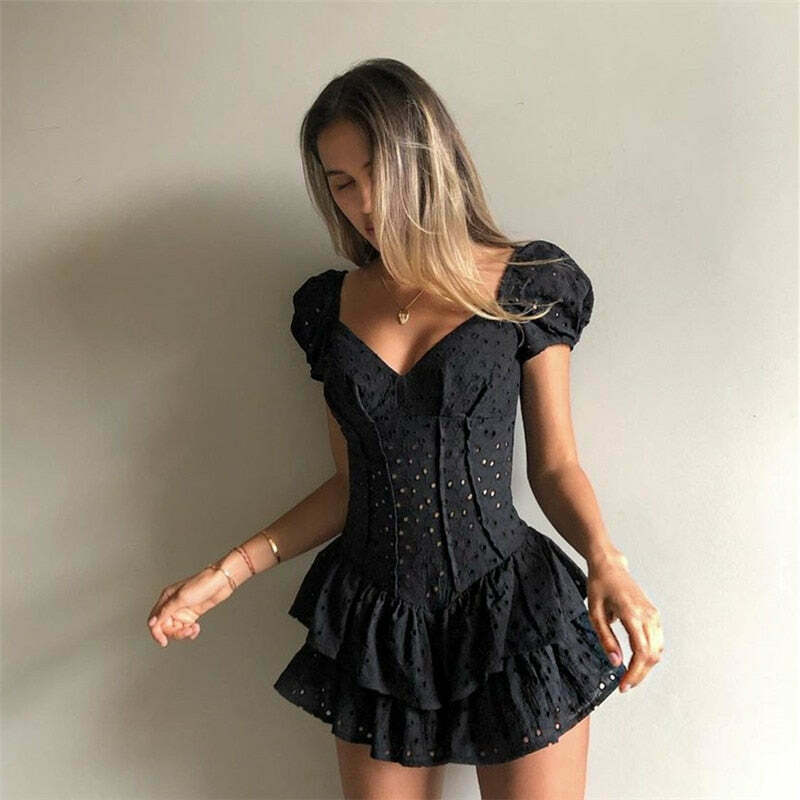 Coquette Aesthetic Chelsea Ruffled Mini Dress - Y2K Fashion Women's Clothing