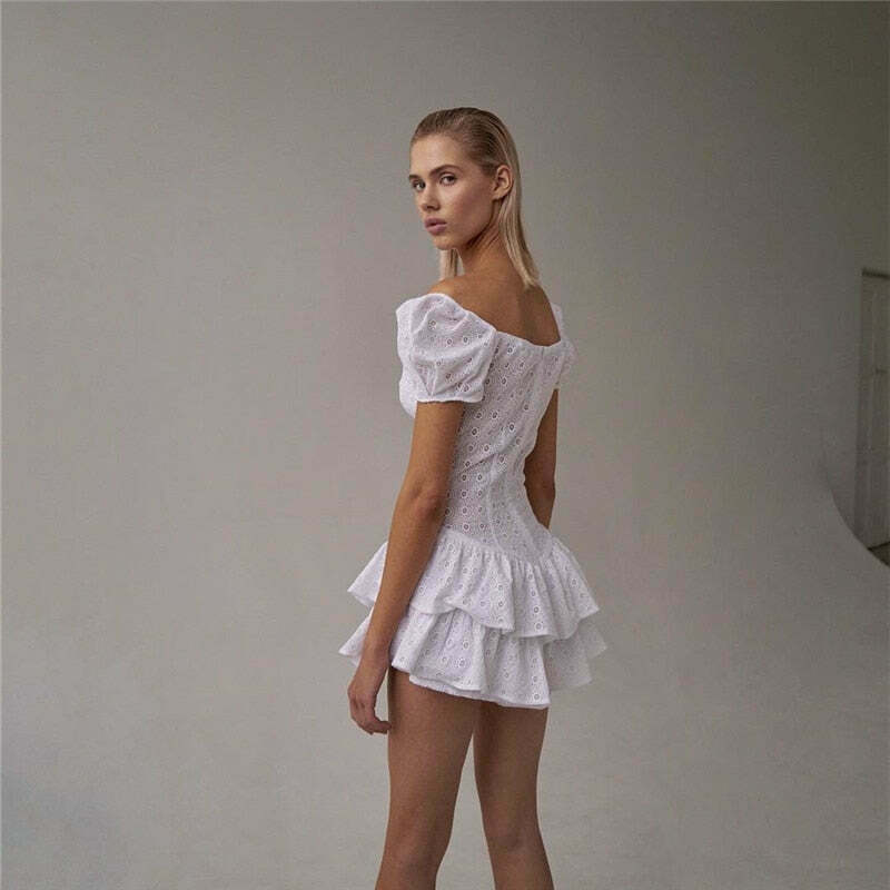 Coquette Aesthetic Chelsea Ruffled Mini Dress - Y2K Fashion Women's Clothing