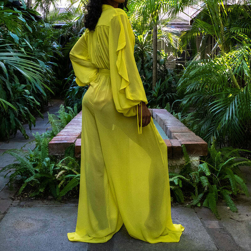 Coquette Aesthetic Chiffon Jumpsuit: Y2K Fashion Wide-Leg Outfit for Women