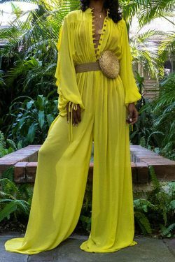 Coquette Aesthetic Chiffon Jumpsuit: Y2K Fashion Wide-Leg Outfit for Women
