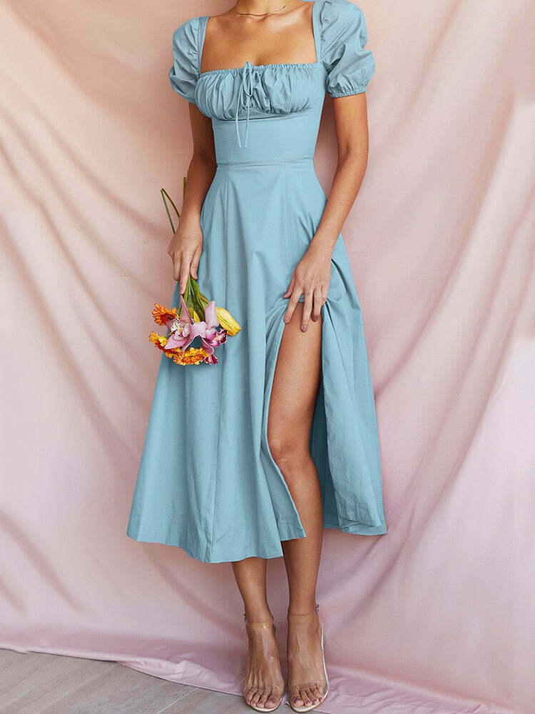 Coquette Aesthetic Clancy Ruched Tie-Up Dress - Y2K Fashion Statement for Women