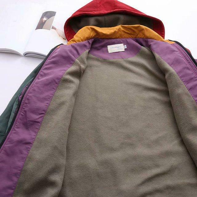 Coquette Aesthetic Color Block Hooded Coat with Patched Pockets