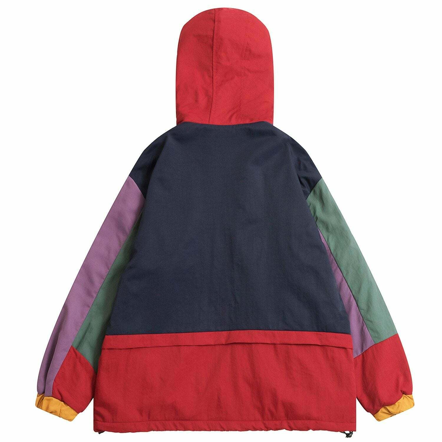 Coquette Aesthetic Color Block Hooded Coat with Patched Pockets