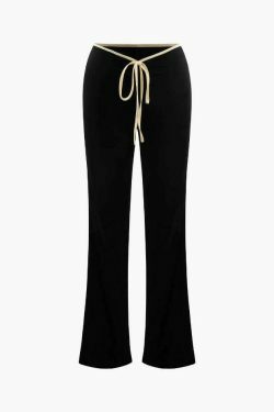 Coquette Aesthetic Contrast Binding Square Neck T-Shirt and Bootcut Pants Set