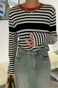 Coquette Aesthetic Contrast Color Stripe Slim Knit Sweater