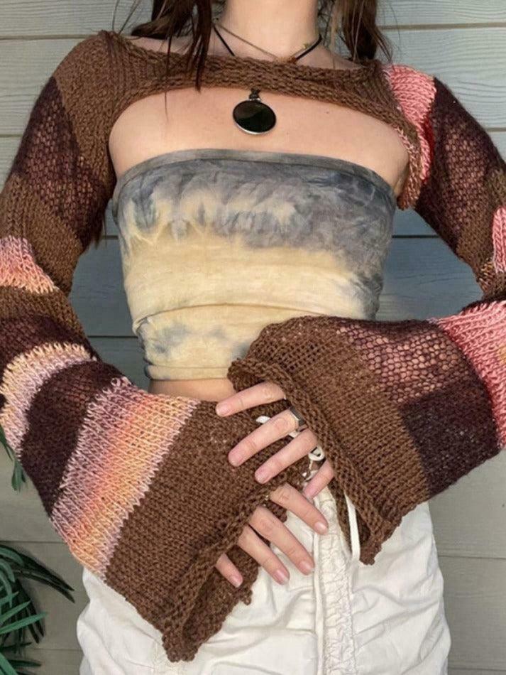 Coquette Aesthetic Contrast Stripe Crochet Top - Y2K Fashion Grunge Style Cute Tops Pastel Goth