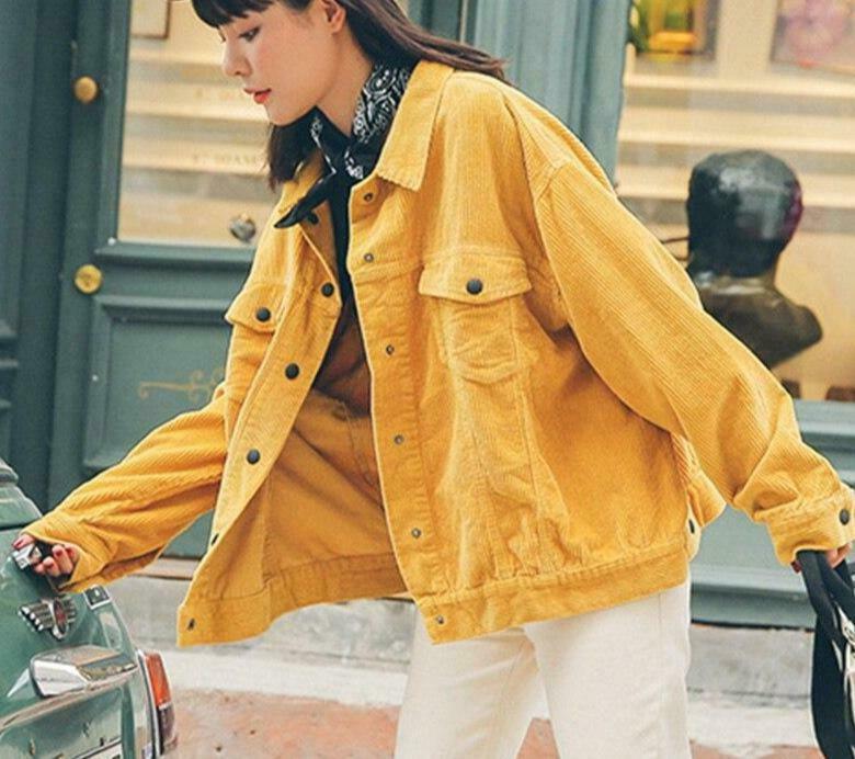 Coquette Aesthetic Corduroy Yellow Jacket - Y2K Fashion Grunge Style Cute Tops Pastel Goth