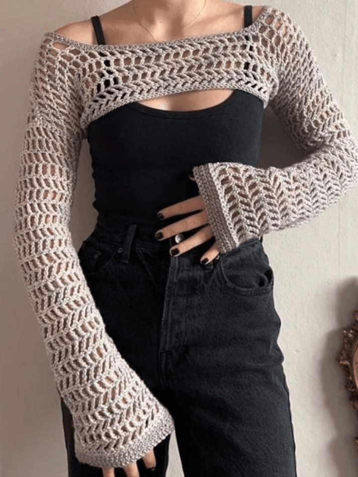 Coquette Aesthetic Crochet Knit Bolero Shrug for Y2K Fashion Enthusiasts