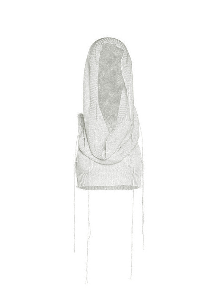 Coquette Aesthetic Crochet Knit Hooded Crop Tank - Y2K Fashion Grunge Style