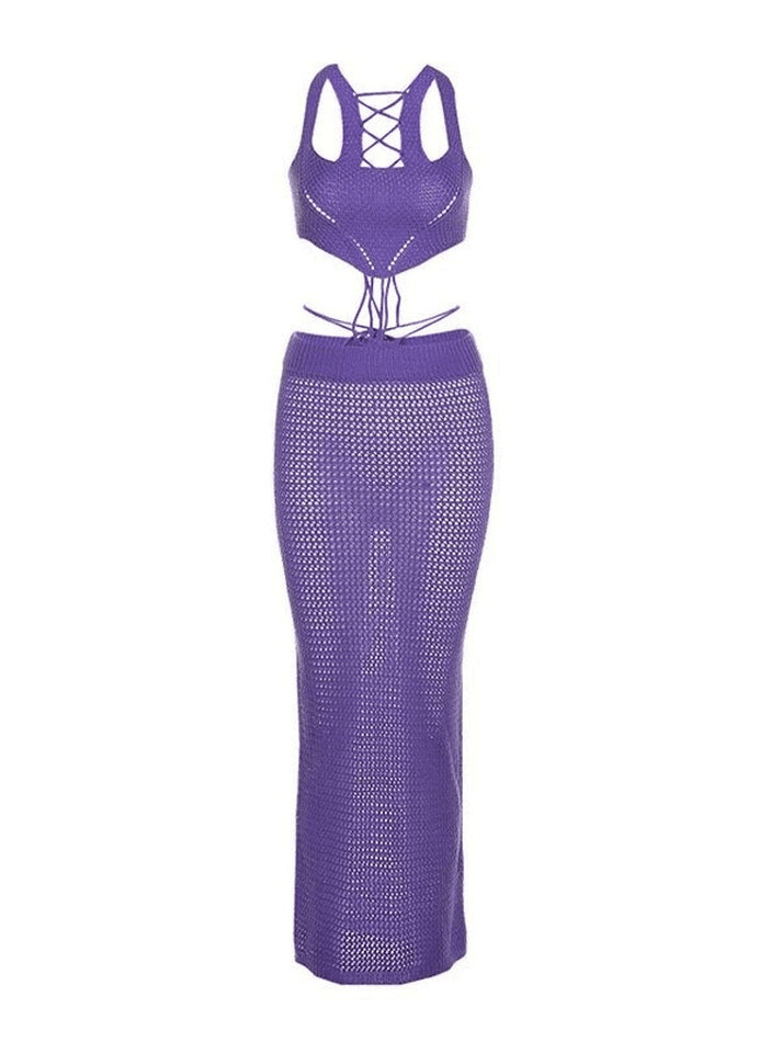 Coquette Aesthetic Crochet Knit Skirt Set for Women - Y2K Fashion Outfit