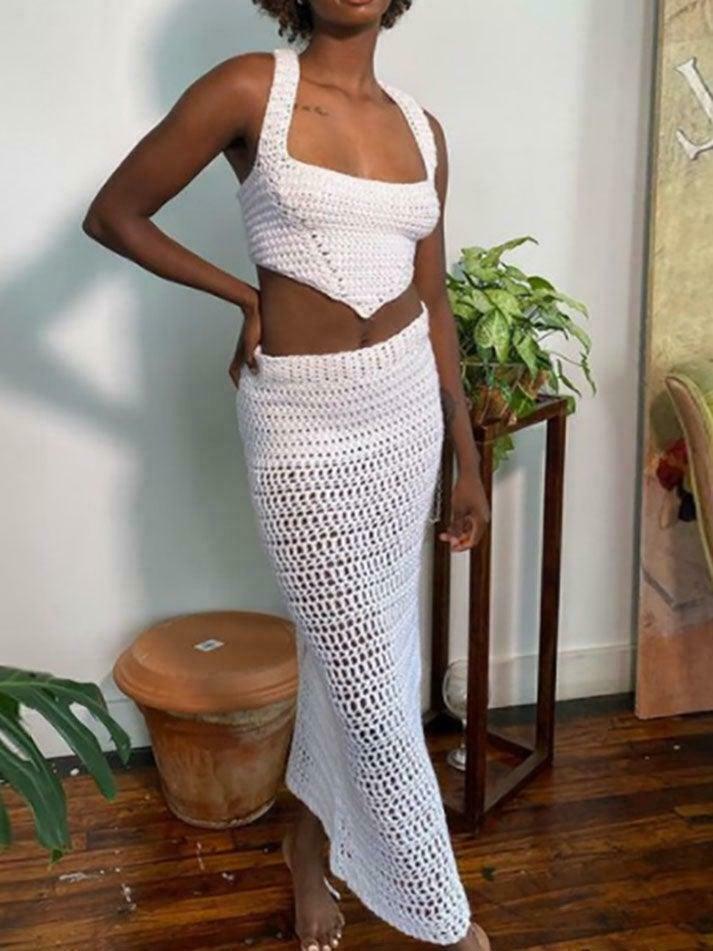 Coquette Aesthetic Crochet Knit Skirt Set for Women - Y2K Fashion Outfit