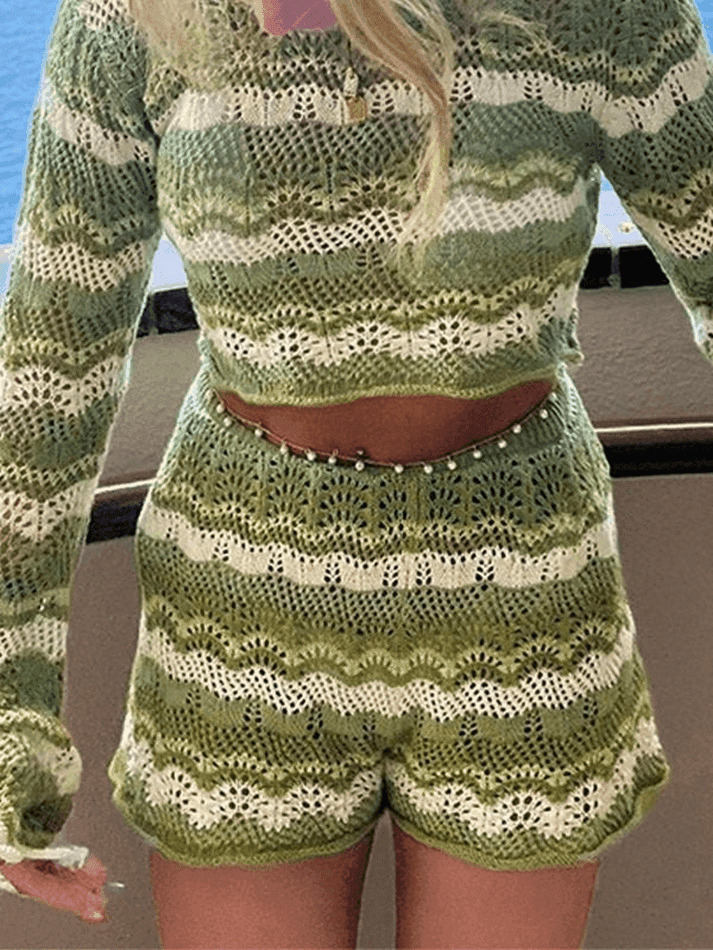 Coquette Aesthetic Crochet Knit Two-Piece Set for Women - Y2K Fashion Outfit