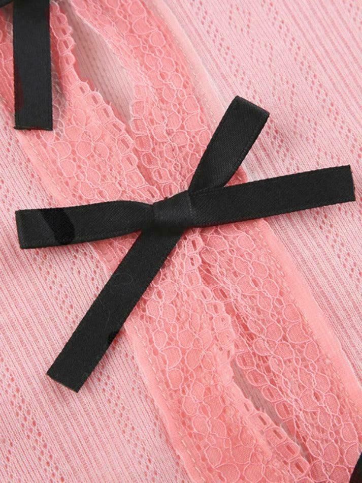 Coquette Aesthetic Cutout Bow Decor Slim Long Sleeve Knit Sweater