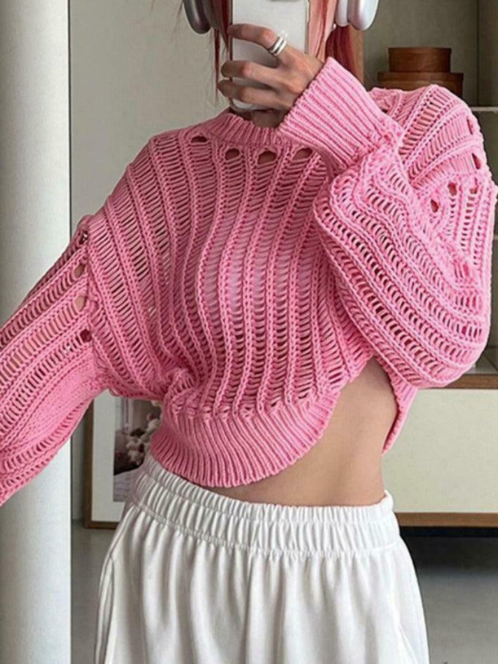 Coquette Aesthetic Cutout Crop Knit: Y2K Fashion Long Sleeve Top