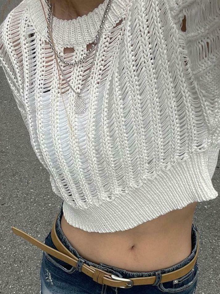 Coquette Aesthetic Cutout Crop Knit: Y2K Fashion Long Sleeve Top