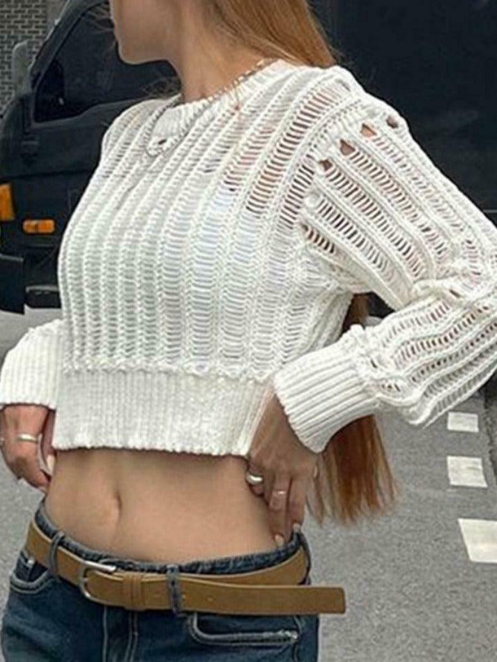 Coquette Aesthetic Cutout Crop Knit: Y2K Fashion Long Sleeve Top