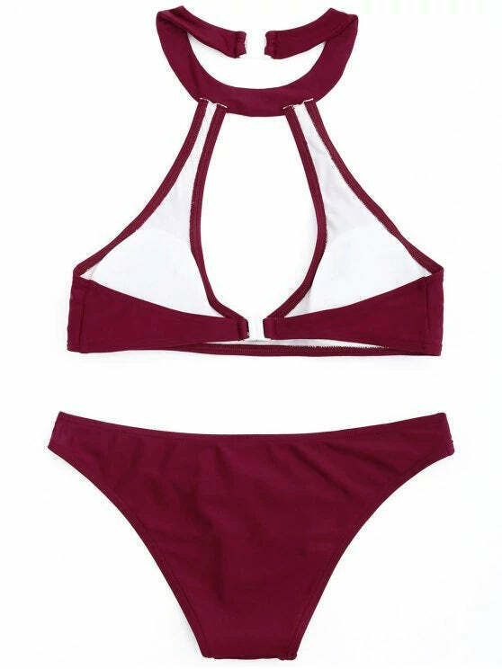 Coquette Aesthetic Cutout Halter Bikini Set in Pastel Goth Style