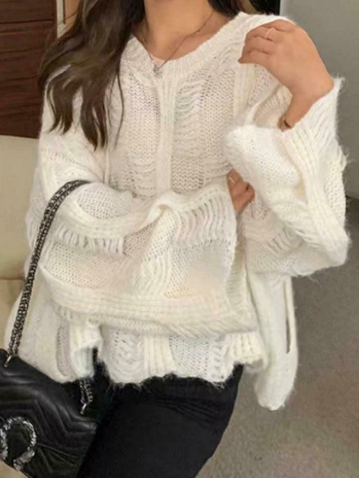 Coquette Aesthetic Cutout Knit Sweater - Y2K Fashion, Grunge Style, Cute Tops