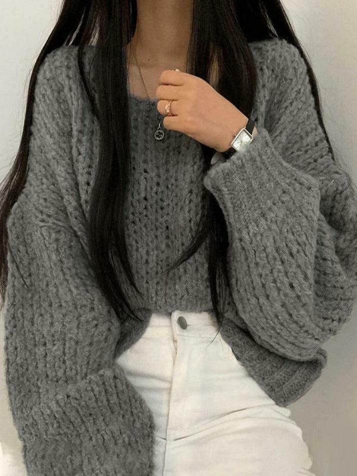 Coquette Aesthetic Cutout Lantern Sleeve Baggy Sweater for Y2K Fashion Enthusiasts