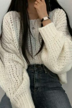 Coquette Aesthetic Cutout Lantern Sleeve Baggy Sweater for Y2K Fashion Enthusiasts