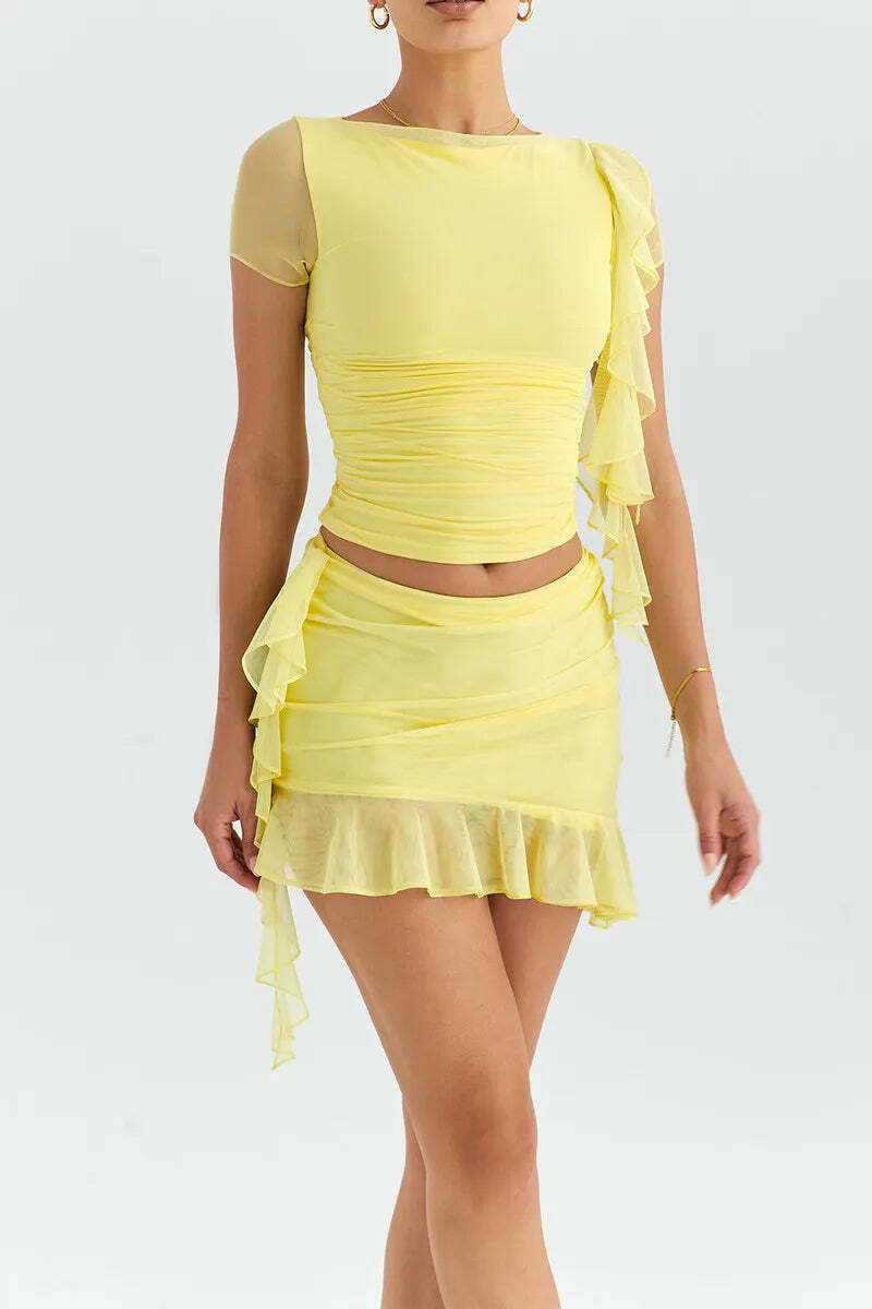 Coquette Aesthetic Dainty Duo Ruffle Chic Matching Set - Y2K Fashion Women's Outfit