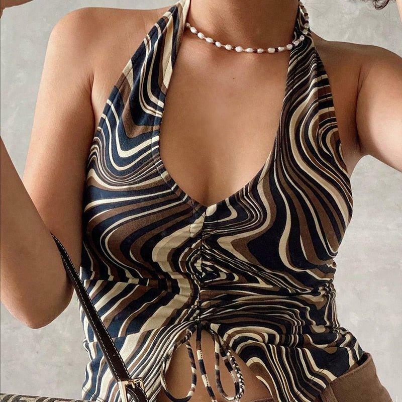 Coquette Aesthetic Daisy Halter Top - Y2K Fashion V-Neck Style