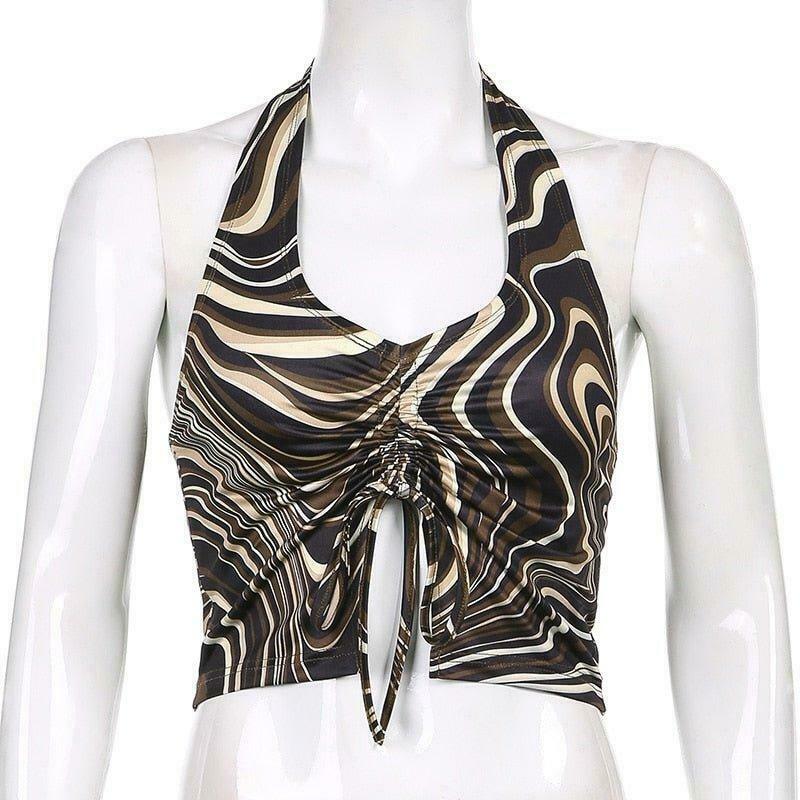 Coquette Aesthetic Daisy Halter Top - Y2K Fashion V-Neck Style