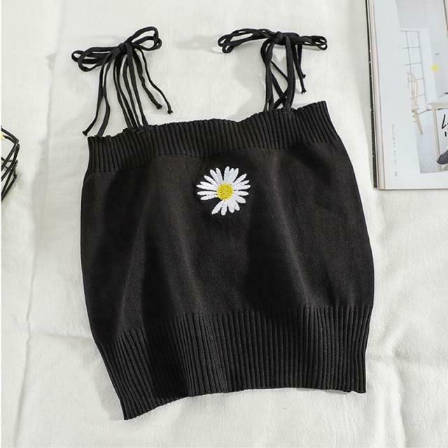 Coquette Aesthetic Daisy Knit Tank Top - Y2K Fashion Women's Clothing