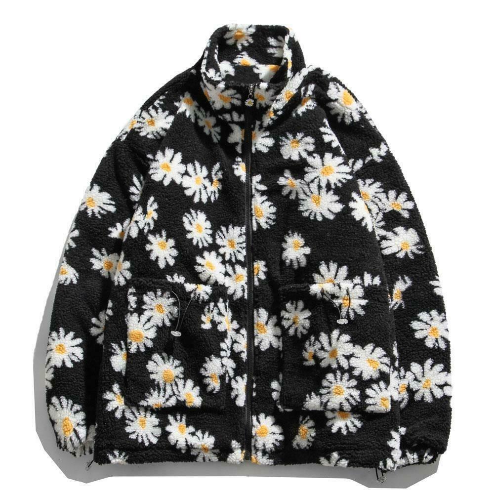 Coquette Aesthetic Daisy Sherpa Jacket - Y2K Fashion Women's Outerwear