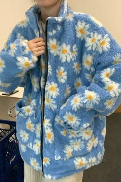 Coquette Aesthetic Daisy Sherpa Jacket - Y2K Fashion Women's Outerwear