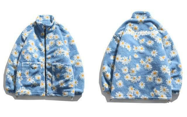 Coquette Aesthetic Daisy Sherpa Jacket - Y2K Fashion Women's Outerwear