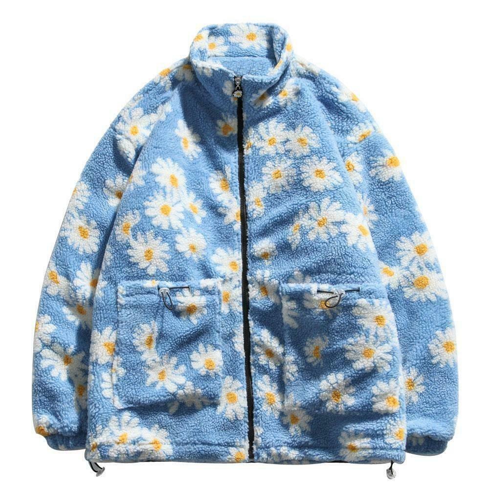 Coquette Aesthetic Daisy Sherpa Jacket - Y2K Fashion Women's Outerwear