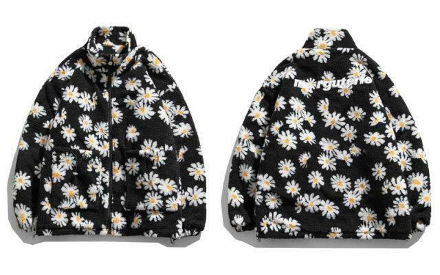Coquette Aesthetic Daisy Sherpa Jacket - Y2K Fashion Women's Outerwear