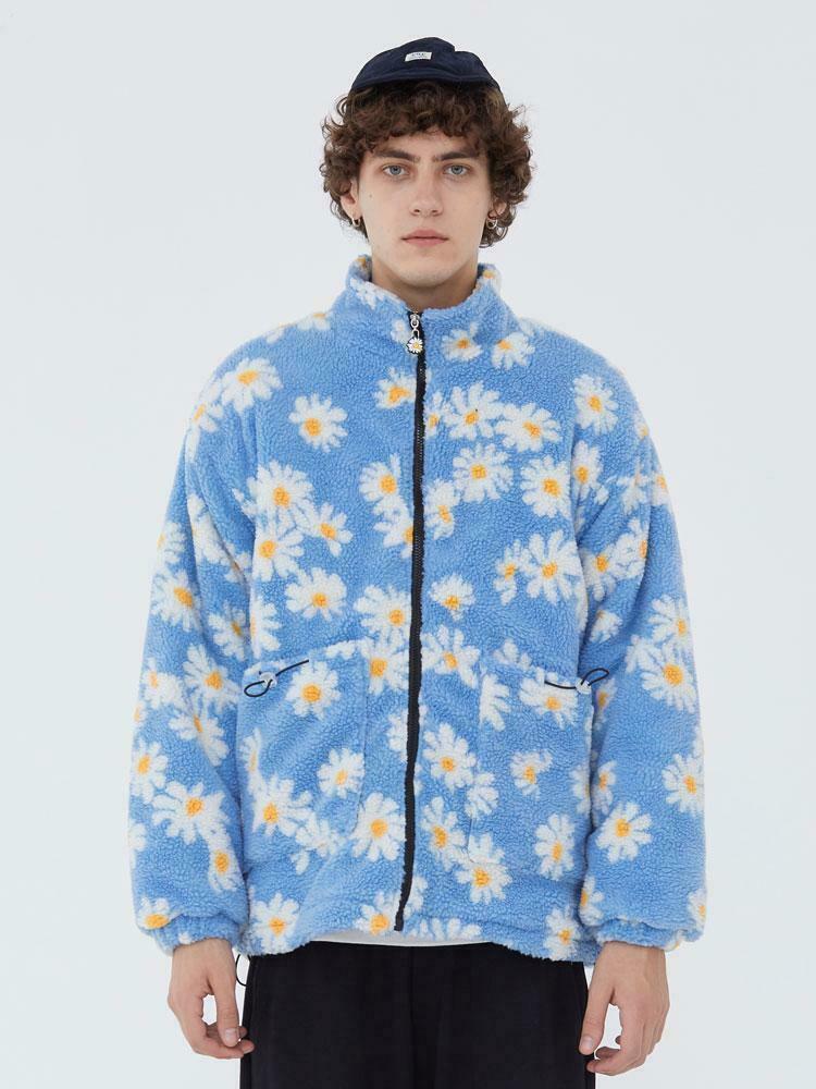Coquette Aesthetic Daisy Sherpa Jacket - Y2K Fashion Women's Outerwear