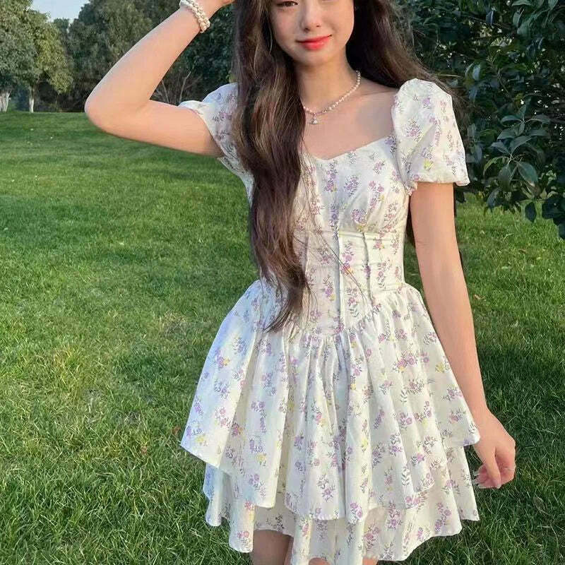 Coquette Aesthetic Daisy Whimsy Floral Dress - Y2K Fashion Women's Clothing
