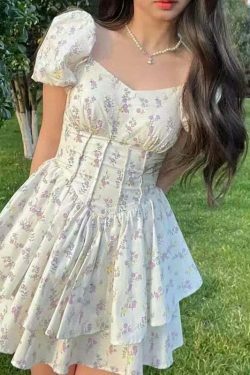 Coquette Aesthetic Daisy Whimsy Floral Dress - Y2K Fashion Women's Clothing