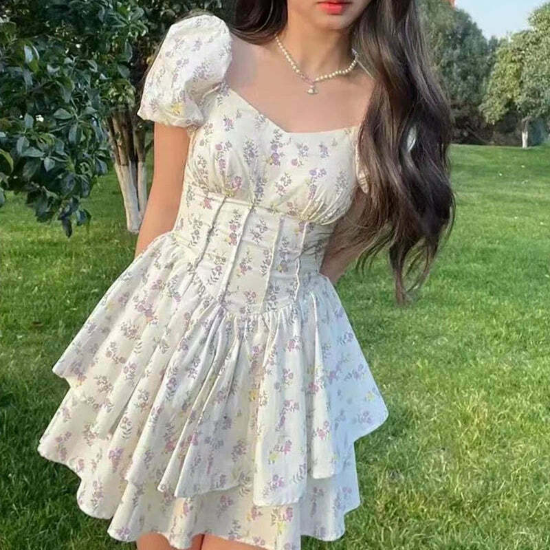 Coquette Aesthetic Daisy Whimsy Floral Dress - Y2K Fashion Women's Clothing