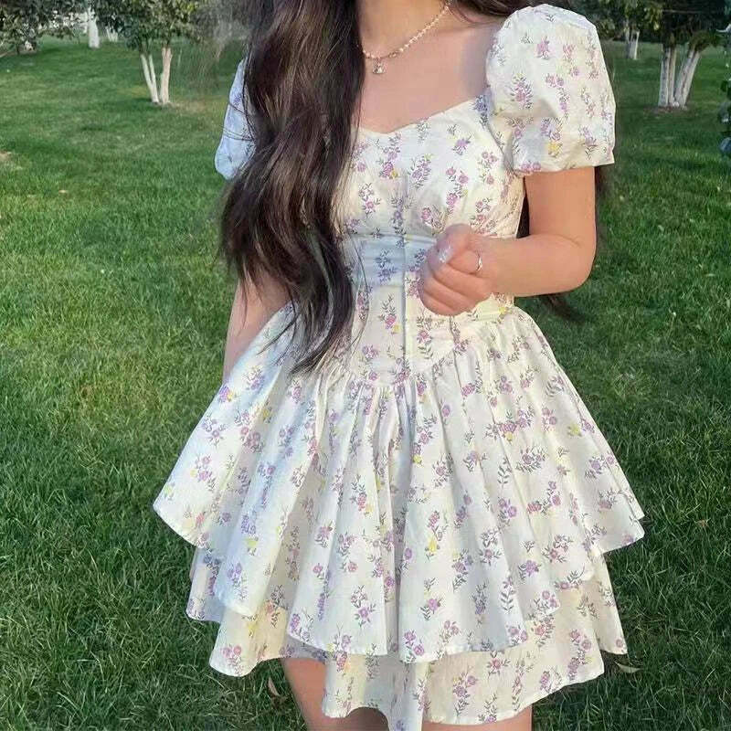 Coquette Aesthetic Daisy Whimsy Floral Dress - Y2K Fashion Women's Clothing