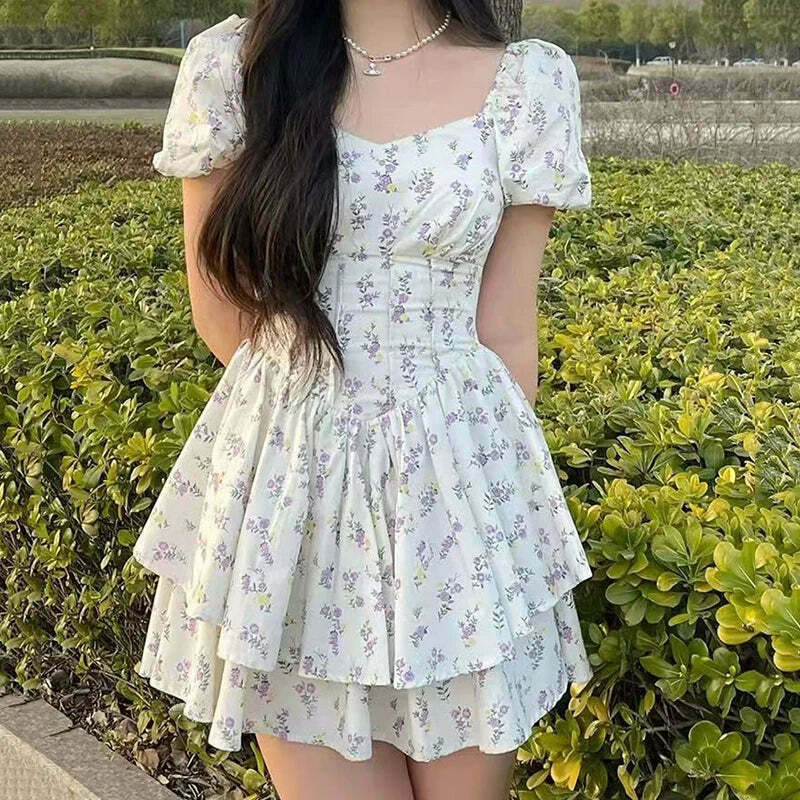 Coquette Aesthetic Daisy Whimsy Floral Dress - Y2K Fashion Women's Clothing