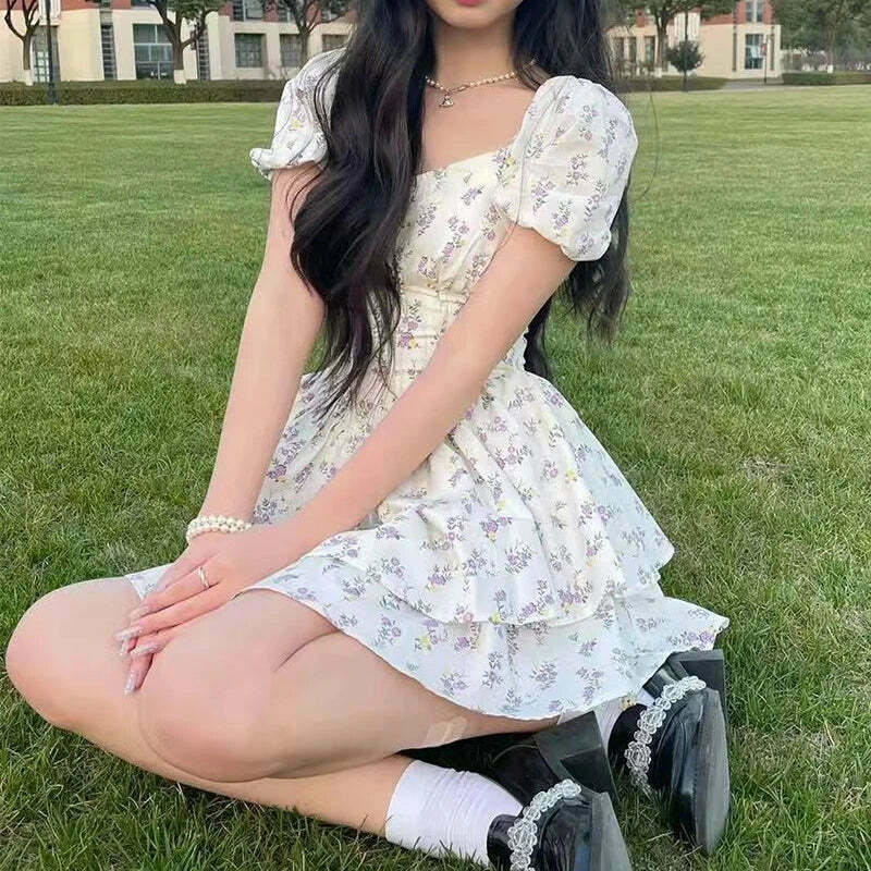 Coquette Aesthetic Daisy Whimsy Floral Dress - Y2K Fashion Women's Clothing