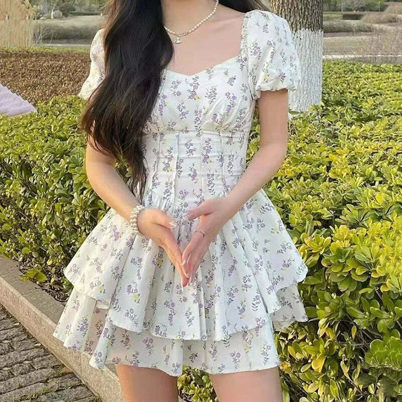 Coquette Aesthetic Daisy Whimsy Floral Dress - Y2K Fashion Women's Clothing
