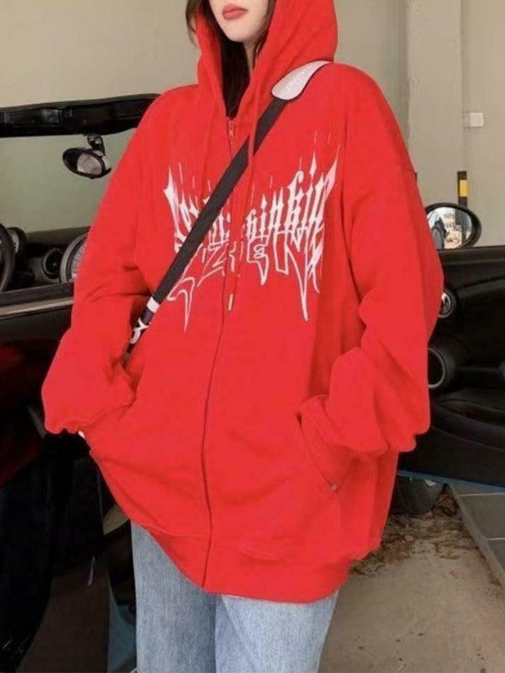 Coquette Aesthetic Demon Horn Fleece Lined Zip Up Hoodie