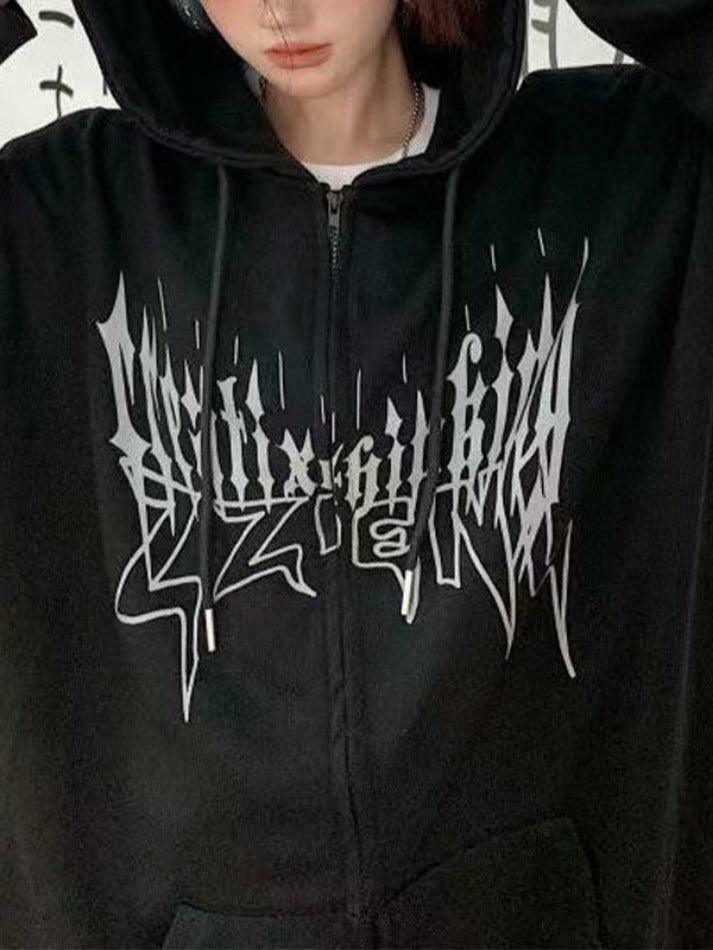 Coquette Aesthetic Demon Horn Fleece Lined Zip Up Hoodie
