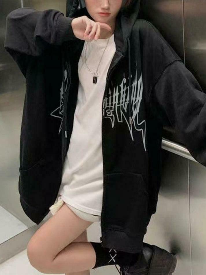 Coquette Aesthetic Demon Horn Fleece Lined Zip Up Hoodie
