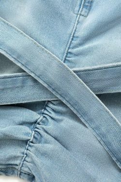Coquette Aesthetic Denim Cargo Skirt with V-Waist Buckle & Flap Pockets