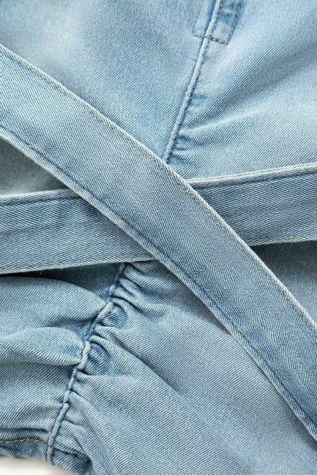 Coquette Aesthetic Denim Cargo Skirt with V-Waist Buckle & Flap Pockets