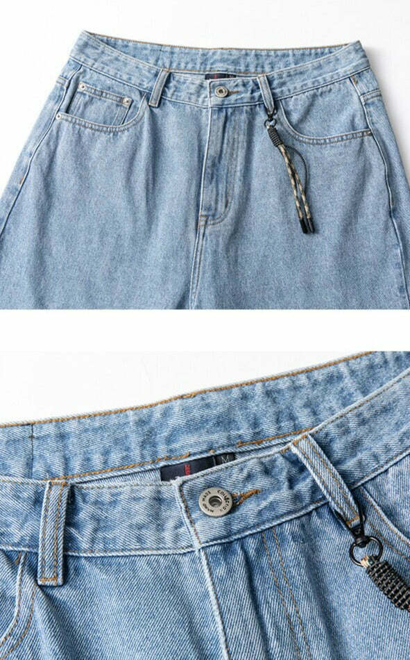 Coquette Aesthetic Denim Knee-Length Jorts with Keychain - Y2K Fashion Statement Piece