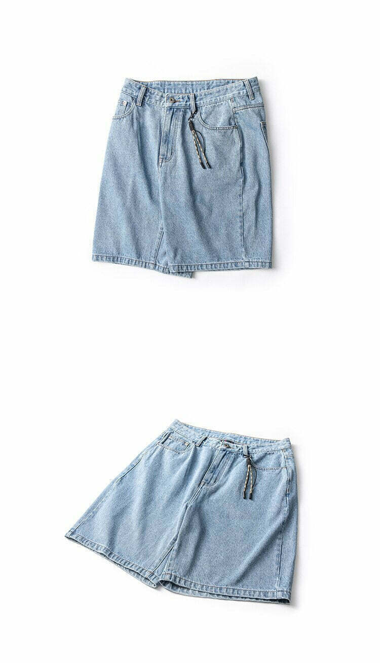 Coquette Aesthetic Denim Knee-Length Jorts with Keychain - Y2K Fashion Statement Piece