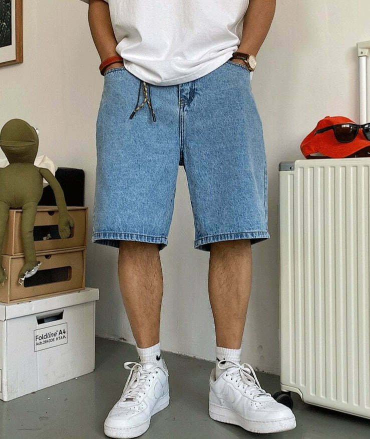 Coquette Aesthetic Denim Knee-Length Jorts with Keychain - Y2K Fashion Statement Piece