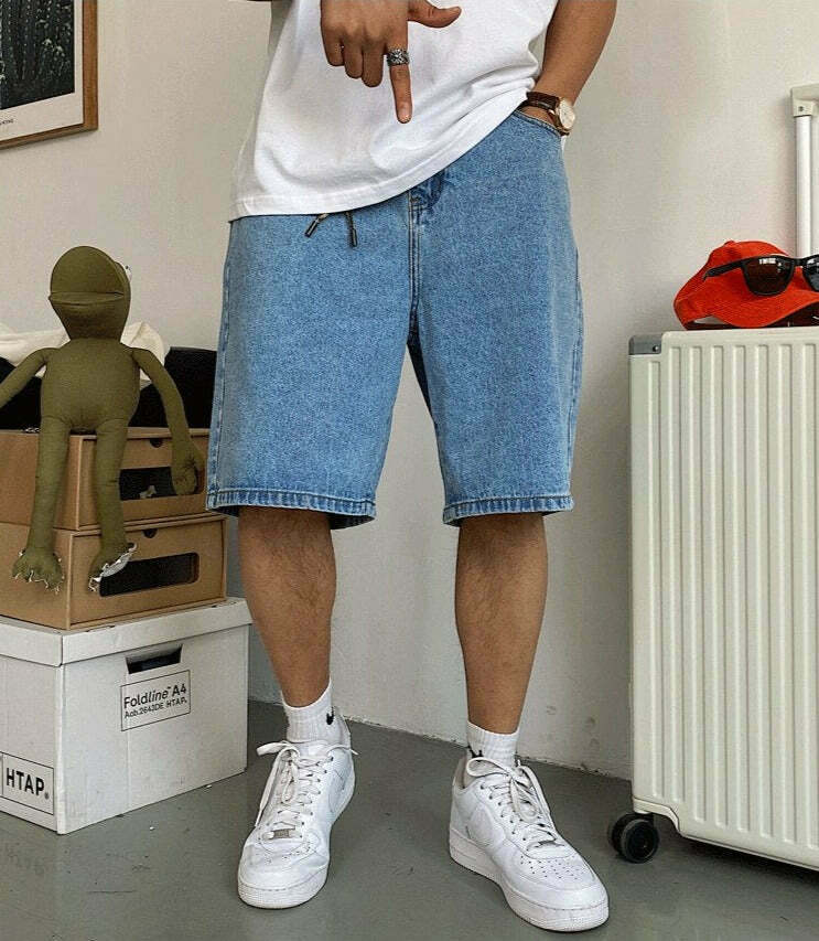 Coquette Aesthetic Denim Knee-Length Jorts with Keychain - Y2K Fashion Statement Piece